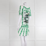 Cavalli Class White Green Cotton Short Sleeve Dress