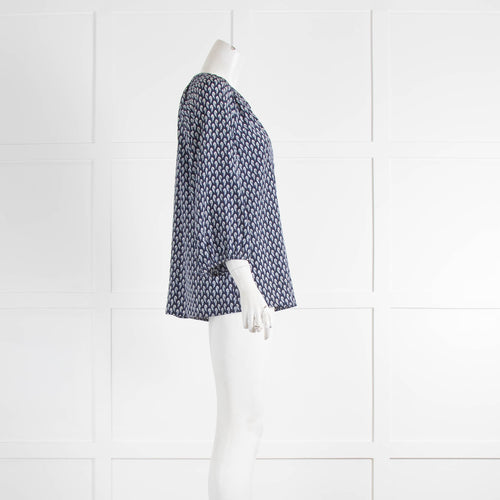 Joie Navy And Light Blue Feather Pattern Blouse