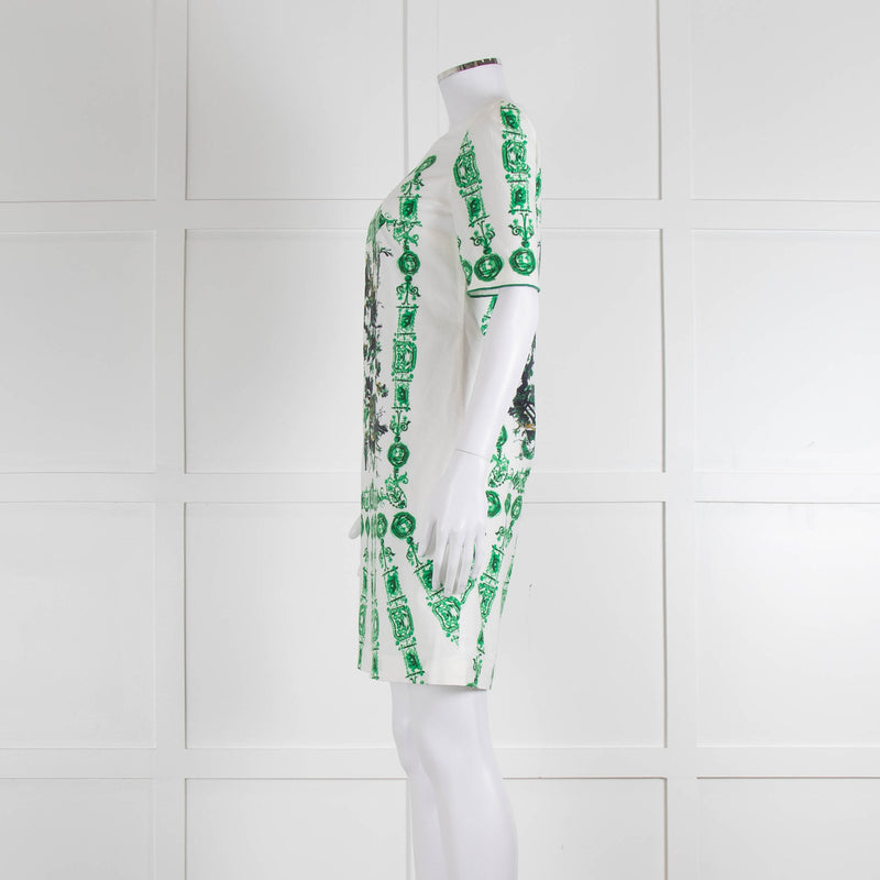 Cavalli Class White Green Cotton Short Sleeve Dress