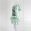 Cavalli Class White Green Cotton Short Sleeve Dress