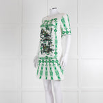Cavalli Class White Green Cotton Short Sleeve Dress