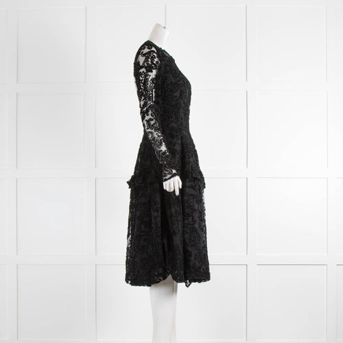 Simone Rocha Black Lace Dress with Long Sleeves and Full Skirt
