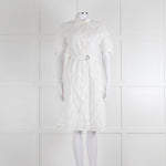Kenzo White Embroidered Cotton Buttoned Up Belted Dress