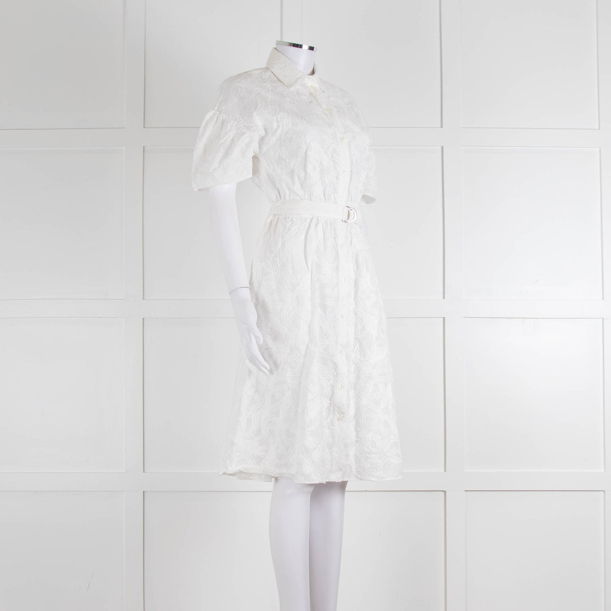 Kenzo White Embroidered Cotton Buttoned Up Belted Dress