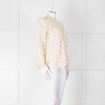 Ba&sh Cream Pink Floral Lace Detail Front Button Cotton Top