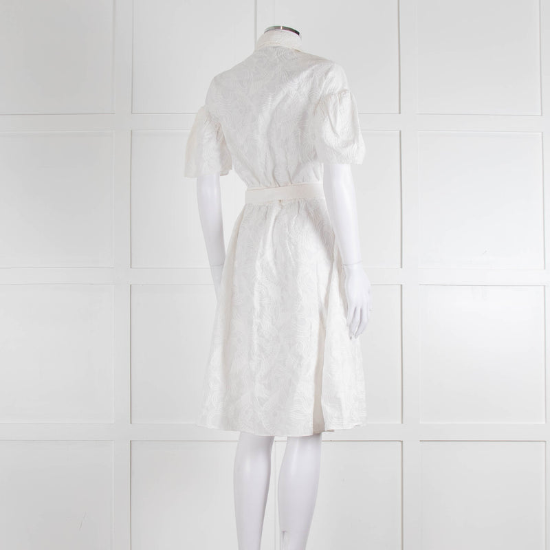 Kenzo White Embroidered Cotton Buttoned Up Belted Dress