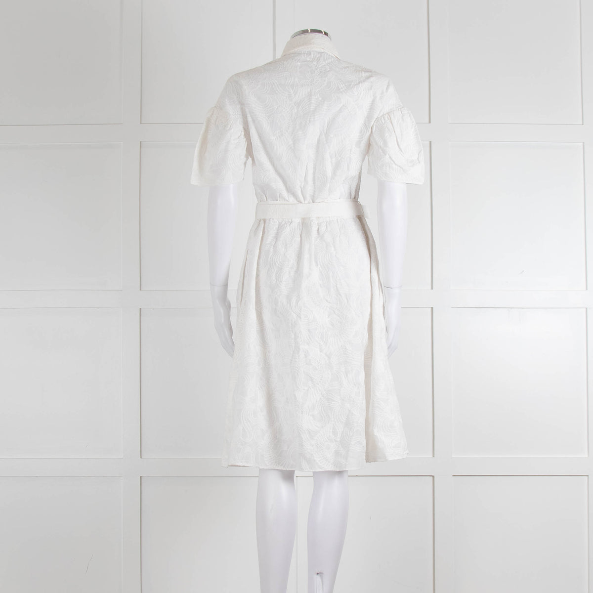 Kenzo White Embroidered Cotton Buttoned Up Belted Dress