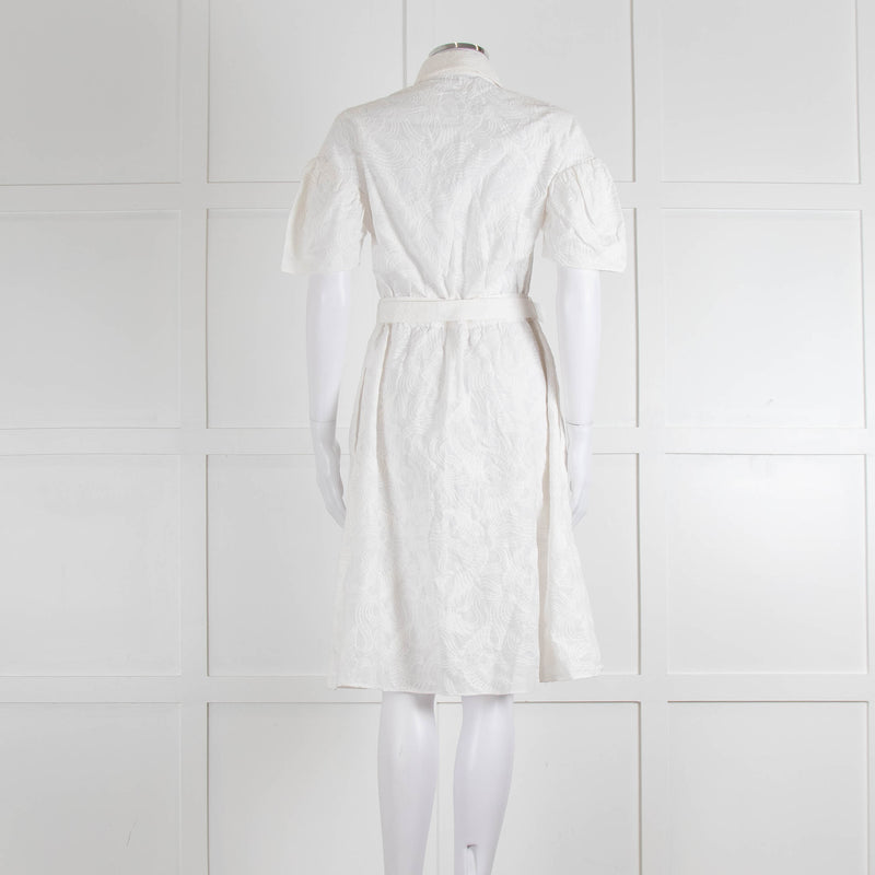 Kenzo White Embroidered Cotton Buttoned Up Belted Dress