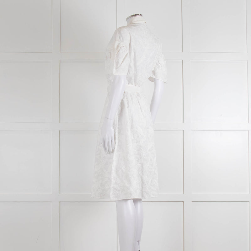 Kenzo White Embroidered Cotton Buttoned Up Belted Dress