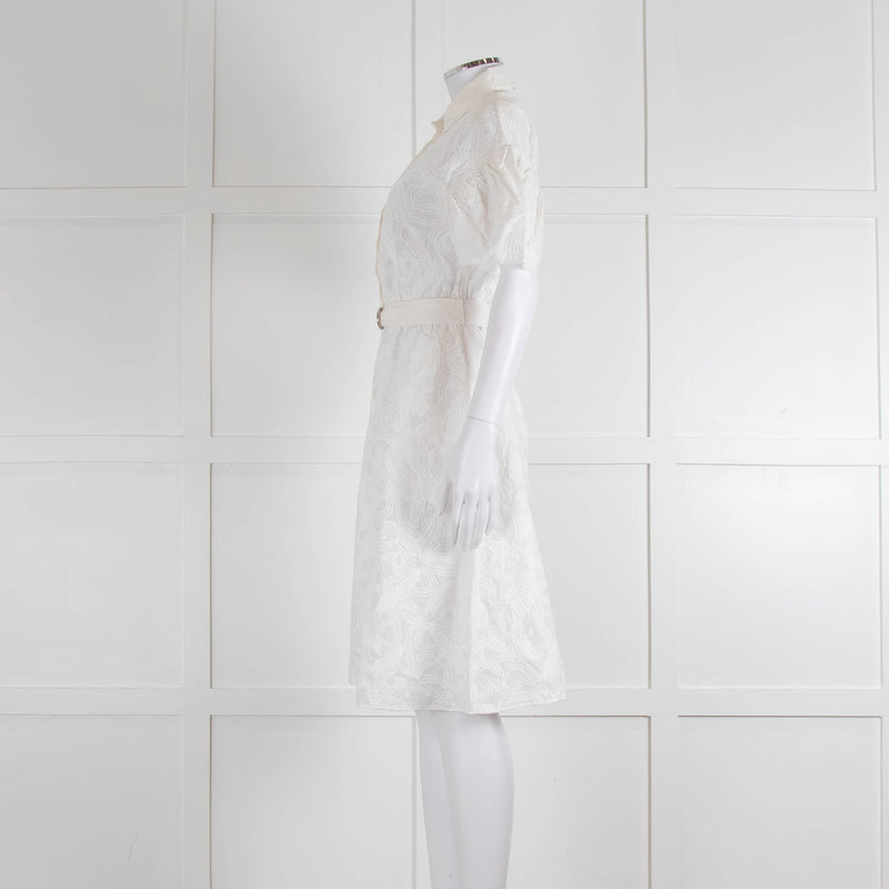 Kenzo White Embroidered Cotton Buttoned Up Belted Dress