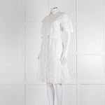 Kenzo White Embroidered Cotton Buttoned Up Belted Dress