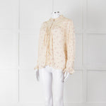 Ba&sh Cream Pink Floral Lace Detail Front Button Cotton Top
