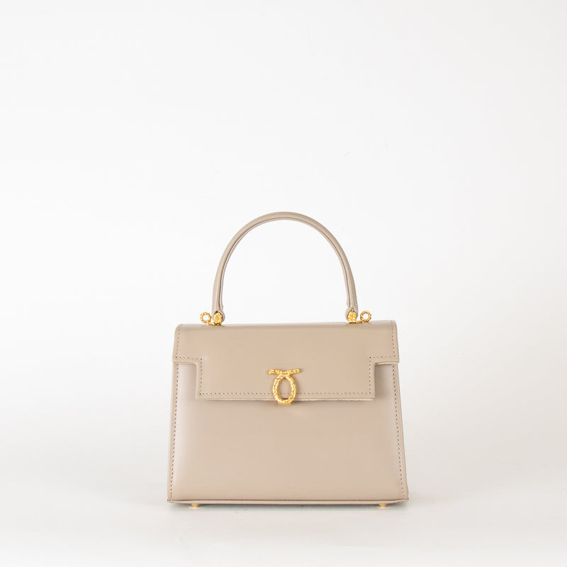 Launer London Taupe Judi Buttermilk Top Handle Small Bag