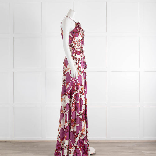 Diane Von Furstenberg  White Purple Floral Sleeveless Maxi Dress