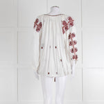 Isabel Marant Etoile White Cheese Cloth Red Embroidery Volume Blouse