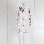 Isabel Marant Etoile White Cheese Cloth Red Embroidery Volume Blouse