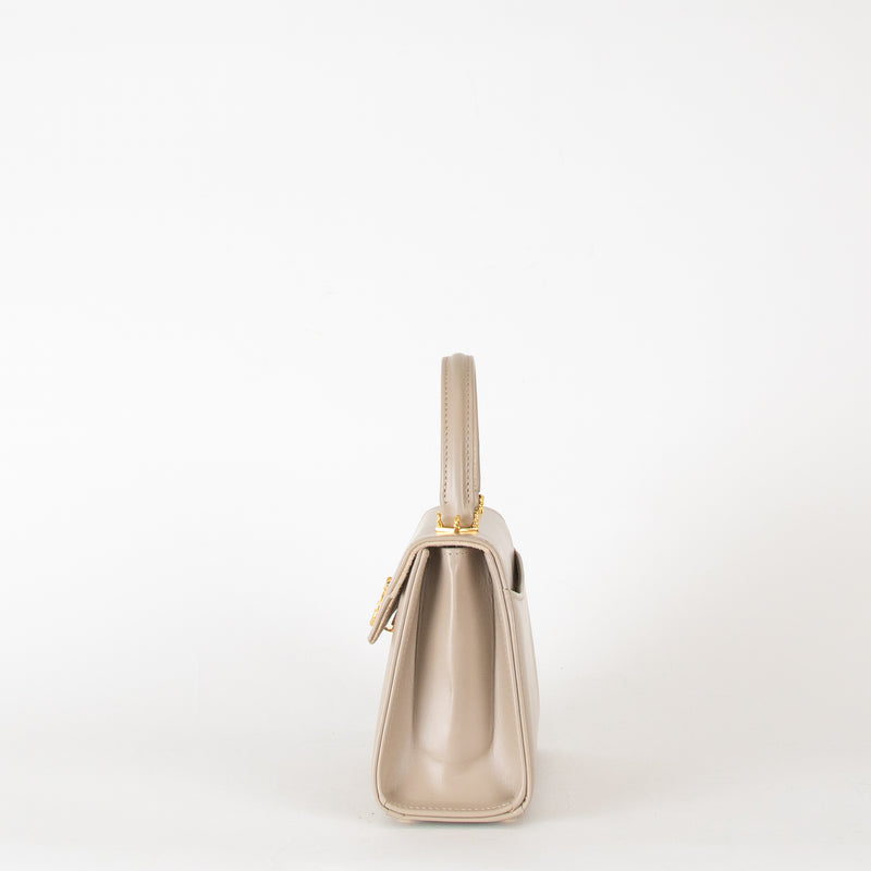 Launer London Taupe Judi Buttermilk Top Handle Small Bag