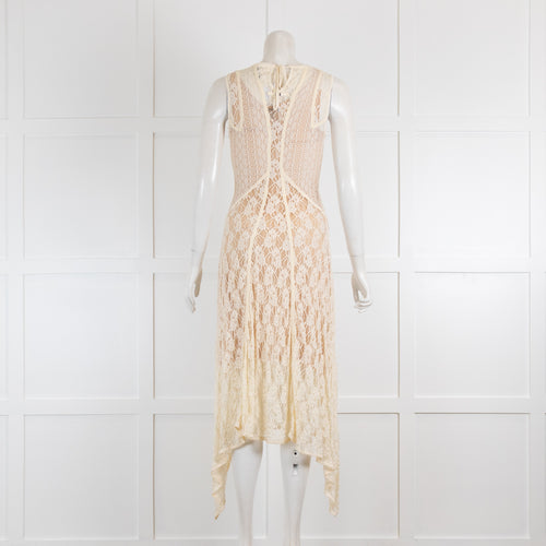 High Use Cream Lace Dress with Dipped Hem