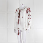 Isabel Marant Etoile White Cheese Cloth Red Embroidery Volume Blouse