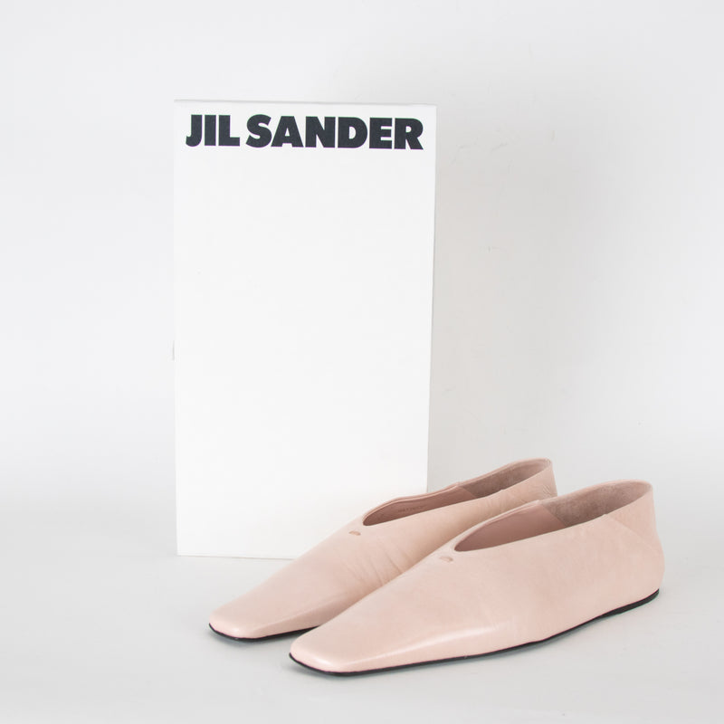 Jil Sander Pale Pink Leather Square Toes Flat Pumps