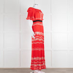 Self-Portrait Red White Floral Plisse Short Sleeve Maxi Dress