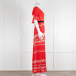 Self-Portrait Red White Floral Plisse Short Sleeve Maxi Dress