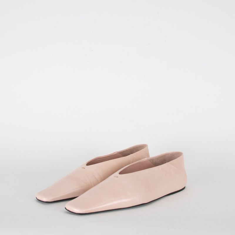 Jil Sander Pale Pink Leather Square Toes Flat Pumps