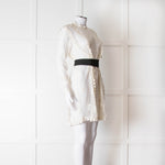 Maje Cream Lace Black Belt Sheer Mini Dress