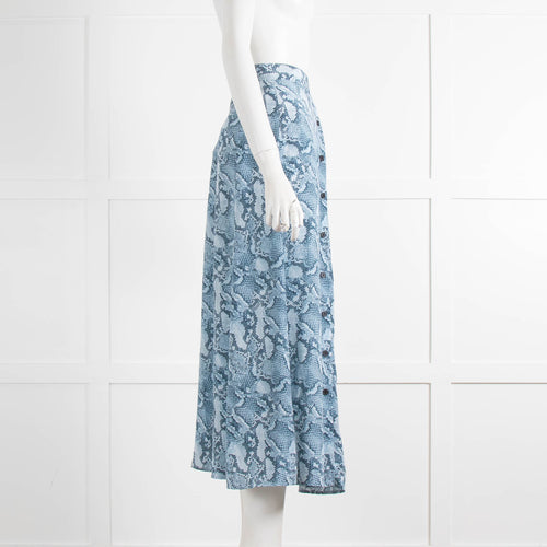 Zadig & Voltaire Blue Snake Print Silk Midi Skirt