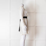 Maje Cream Lace Black Belt Sheer Mini Dress