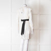 Maje Cream Lace Black Belt Sheer Mini Dress