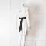 Maje Cream Lace Black Belt Sheer Mini Dress