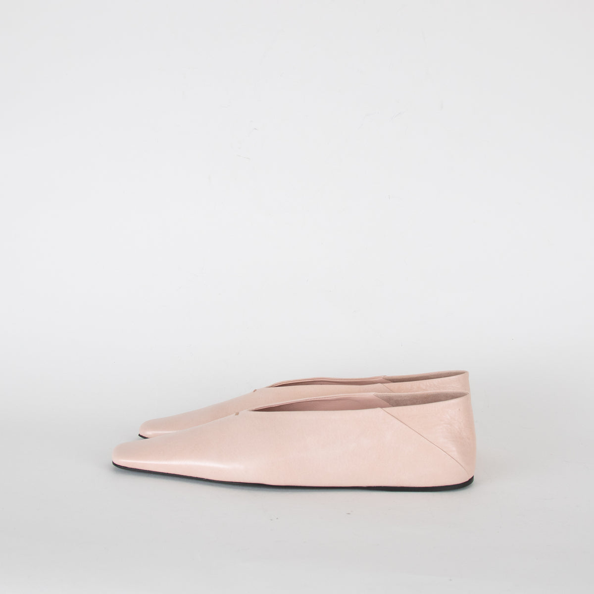 Jil Sander Pale Pink Leather Square Toes Flat Pumps