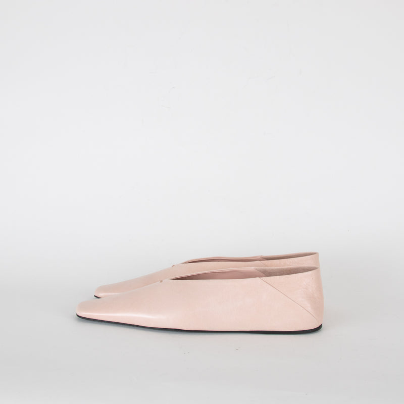 Jil Sander Pale Pink Leather Square Toes Flat Pumps