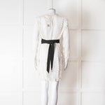 Maje Cream Lace Black Belt Sheer Mini Dress