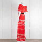 Self-Portrait Red White Floral Plisse Short Sleeve Maxi Dress