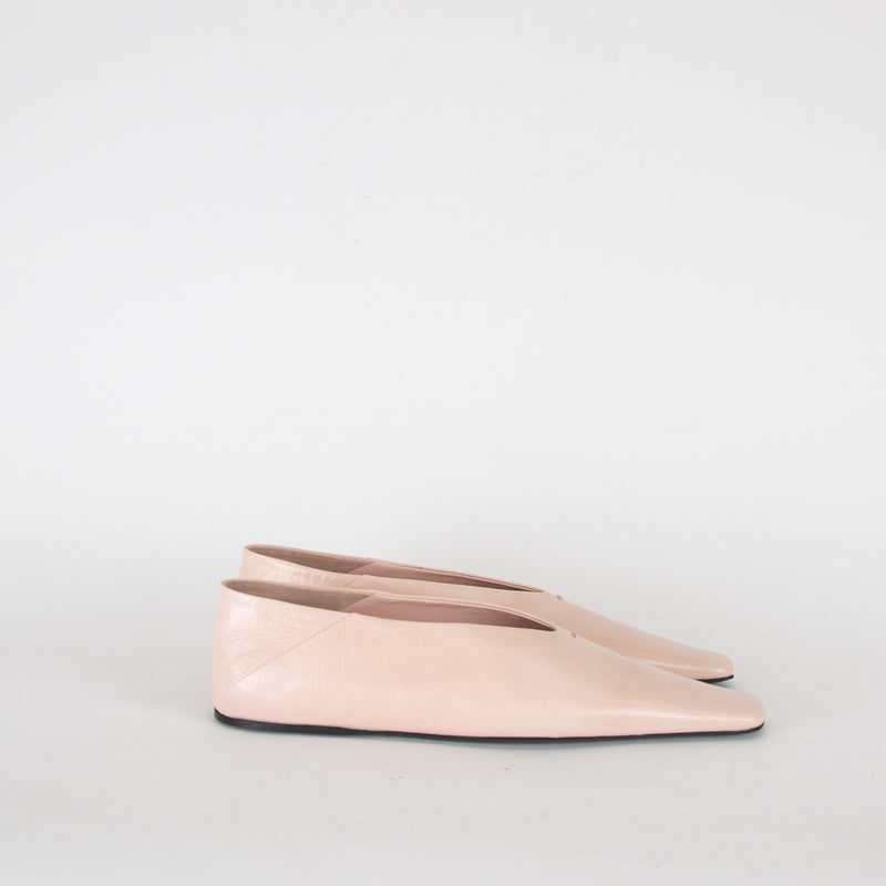 Jil Sander Pale Pink Leather Square Toes Flat Pumps