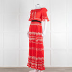 Self-Portrait Red White Floral Plisse Short Sleeve Maxi Dress