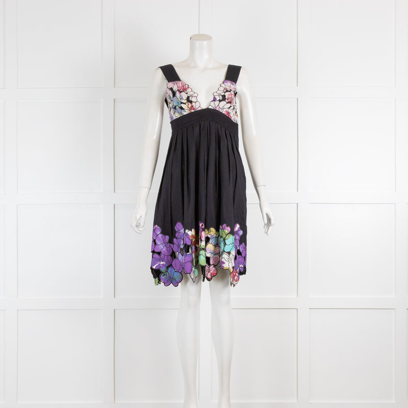 Catherine Malandrino Black Sundress with Floral Applique