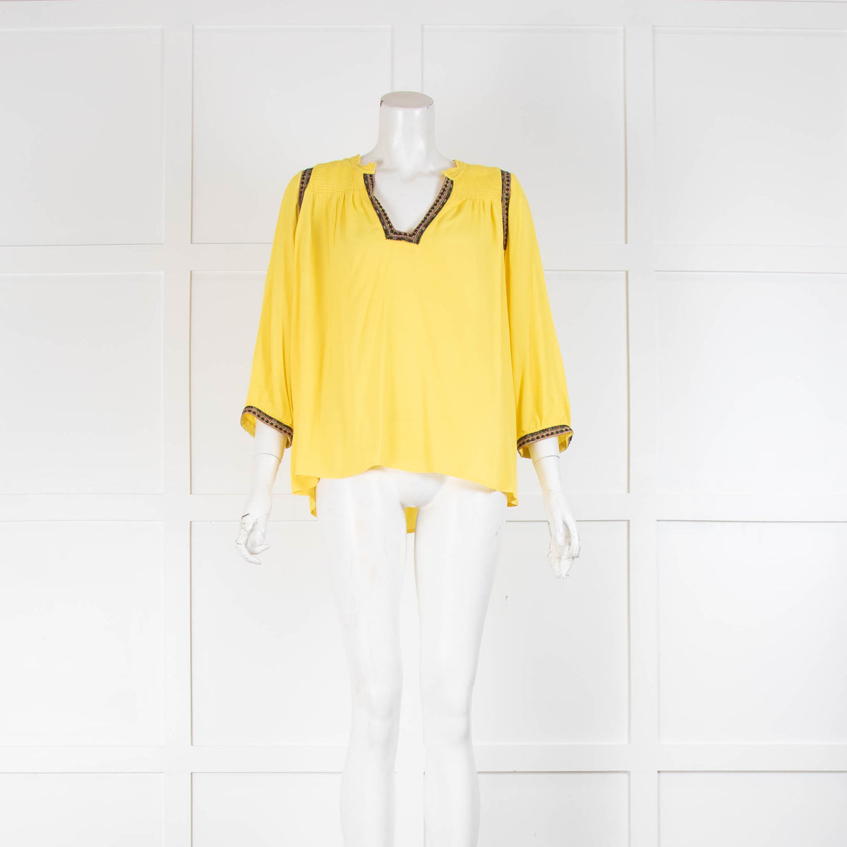 ba&sh Yellow Blouse With Embroidered Collar & Cuffs