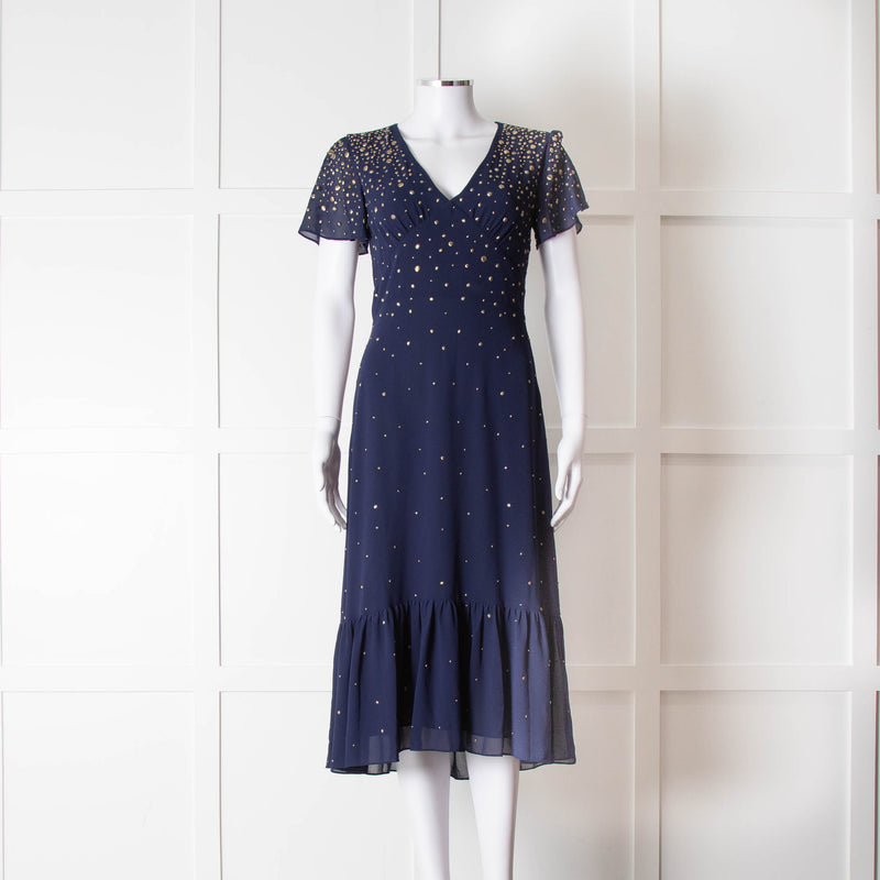 Michael By Michael Kors Navy Gold Studded Short Sleeve Dress