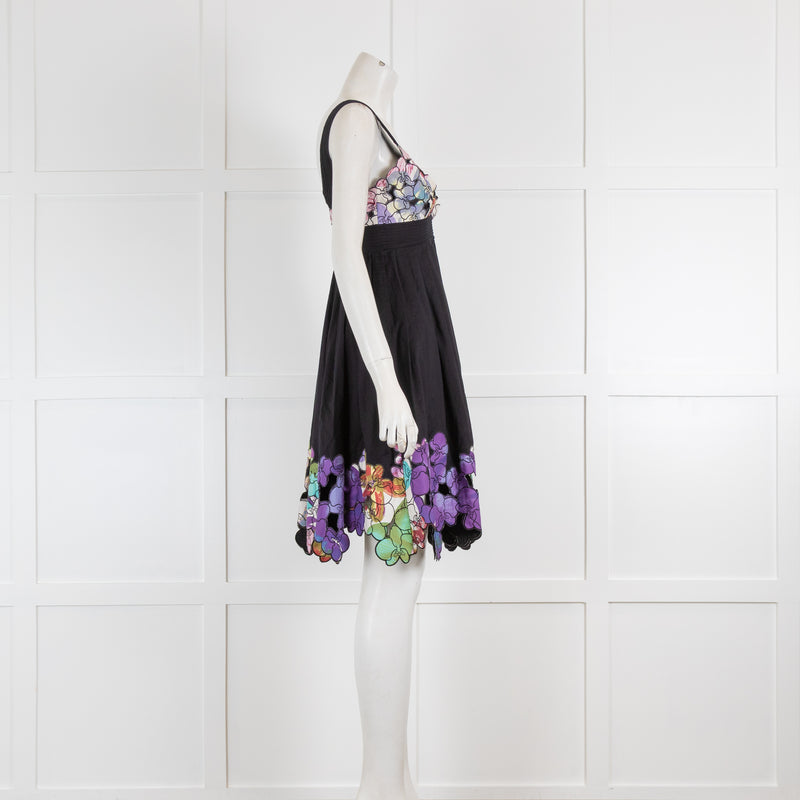Catherine Malandrino Black Sundress with Floral Applique