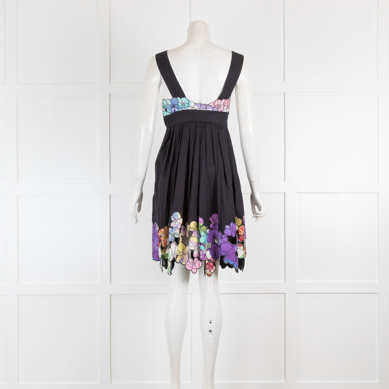 Catherine Malandrino Black Sundress with Floral Applique