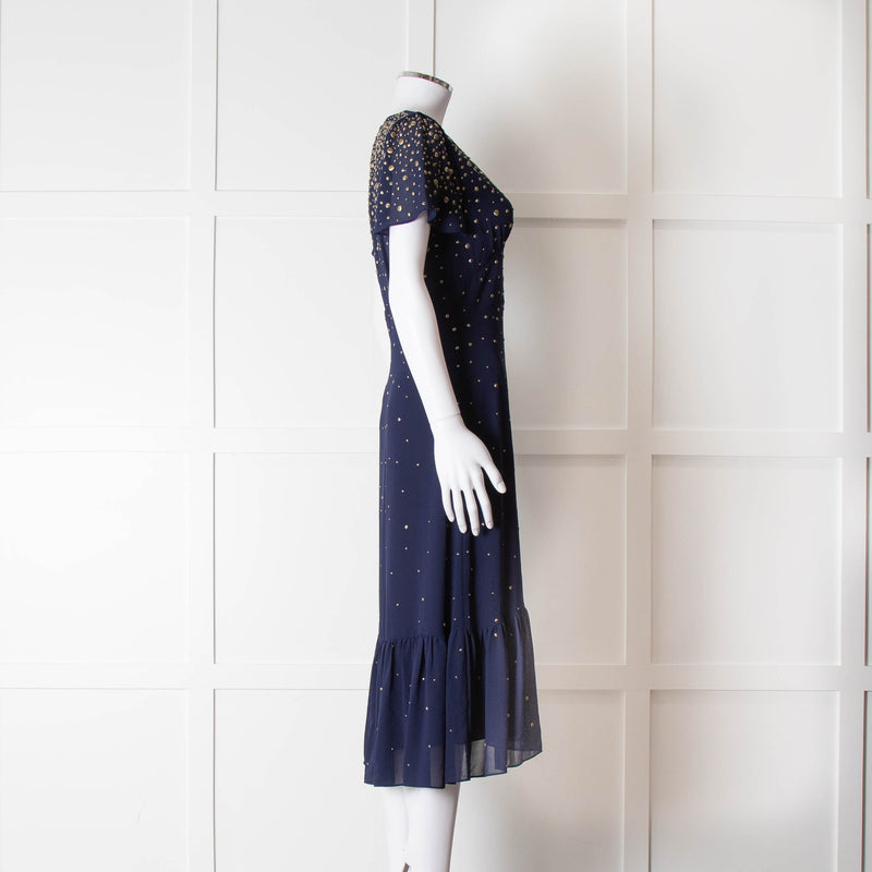 Michael By Michael Kors Navy Gold Studded Short Sleeve Dress