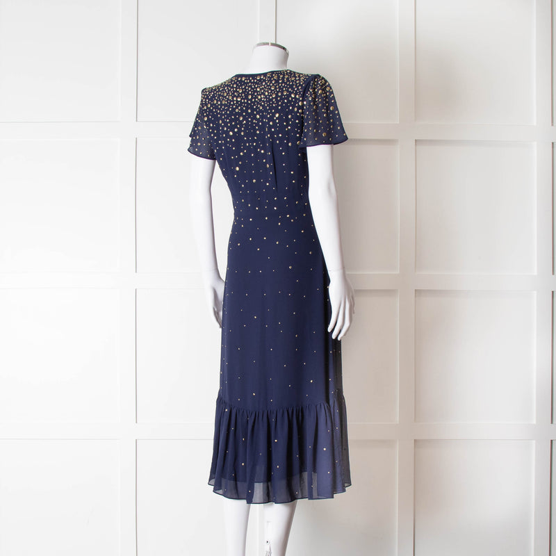 Michael By Michael Kors Navy Gold Studded Short Sleeve Dress