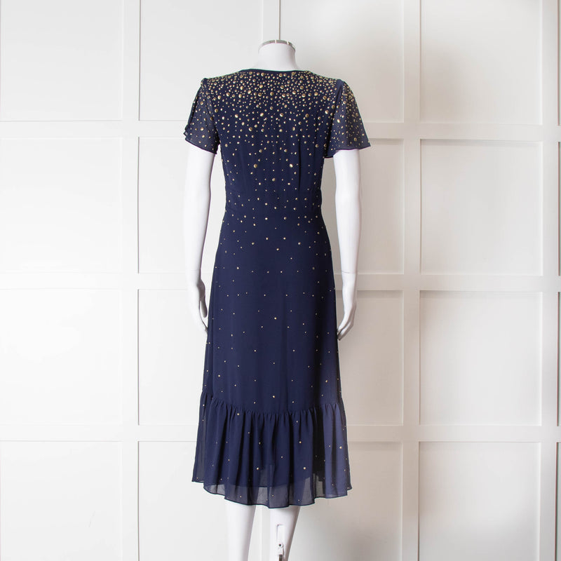 Michael By Michael Kors Navy Gold Studded Short Sleeve Dress