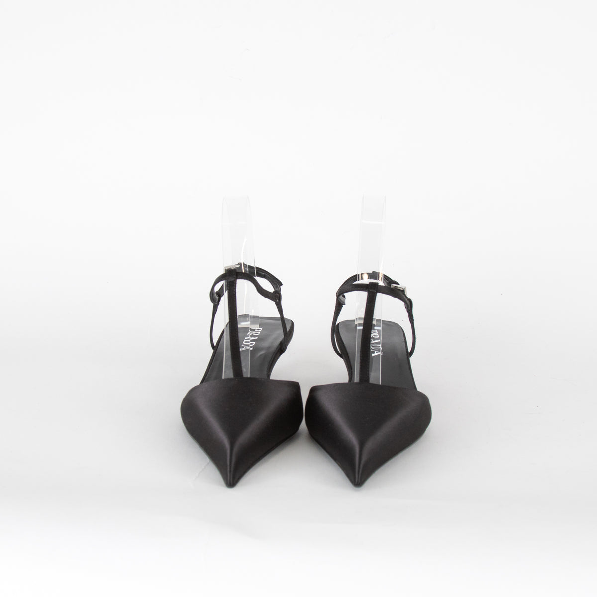 Prada Black Satin Logo Pointed-Toe Court Shoes