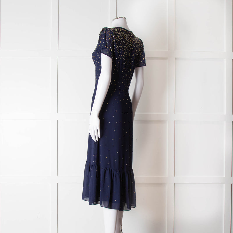 Michael By Michael Kors Navy Gold Studded Short Sleeve Dress