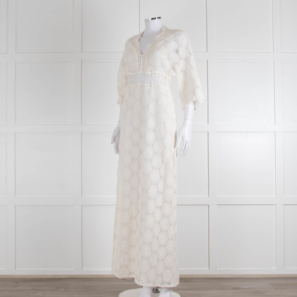 Ba&sh Cream Crochet Lace Long Dress