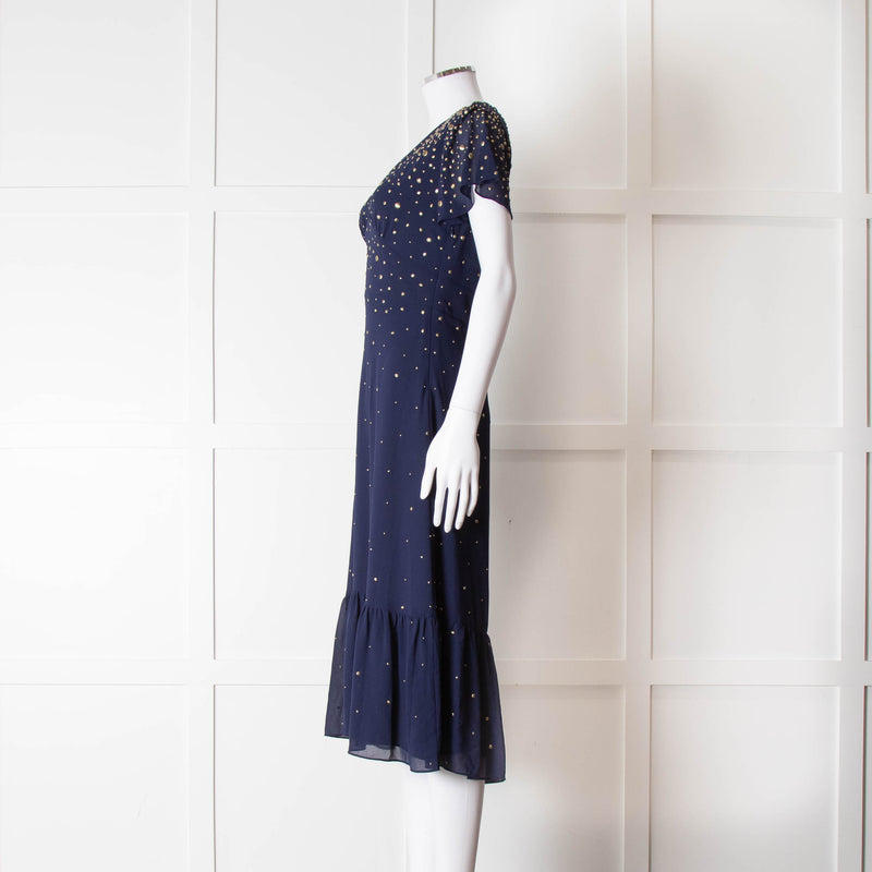 Michael By Michael Kors Navy Gold Studded Short Sleeve Dress